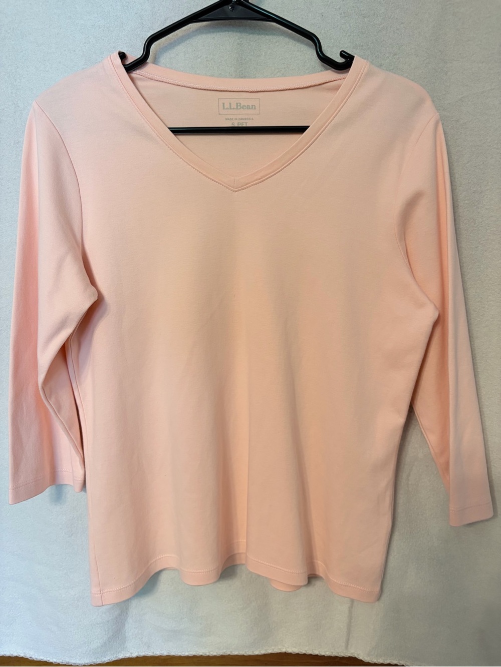 L.L. Bean Women’s Pale Pink V-Neck 3/4 Sleeve Tee